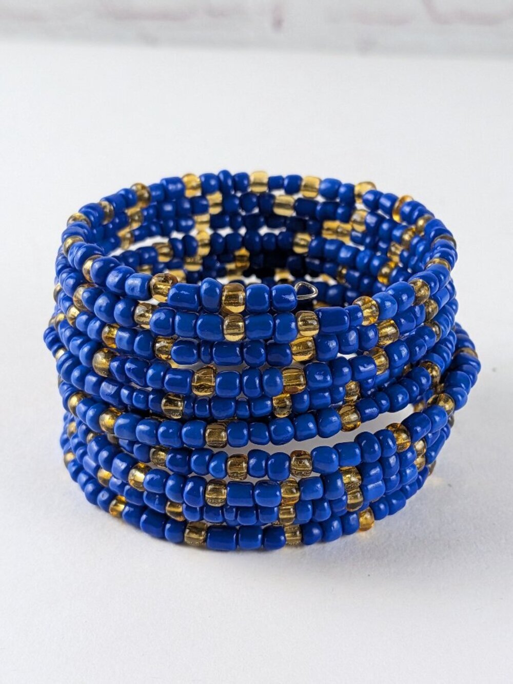 Blue/Yellow Stretchy Seed Bead Bracelet